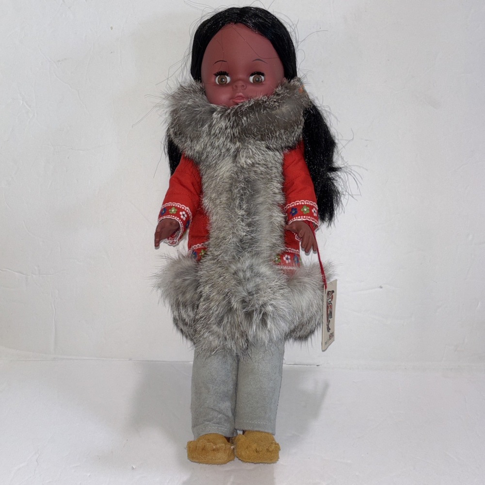 Vintage Boma Handmade Canadian Native American Doll Brown Eyes With Tag 15"